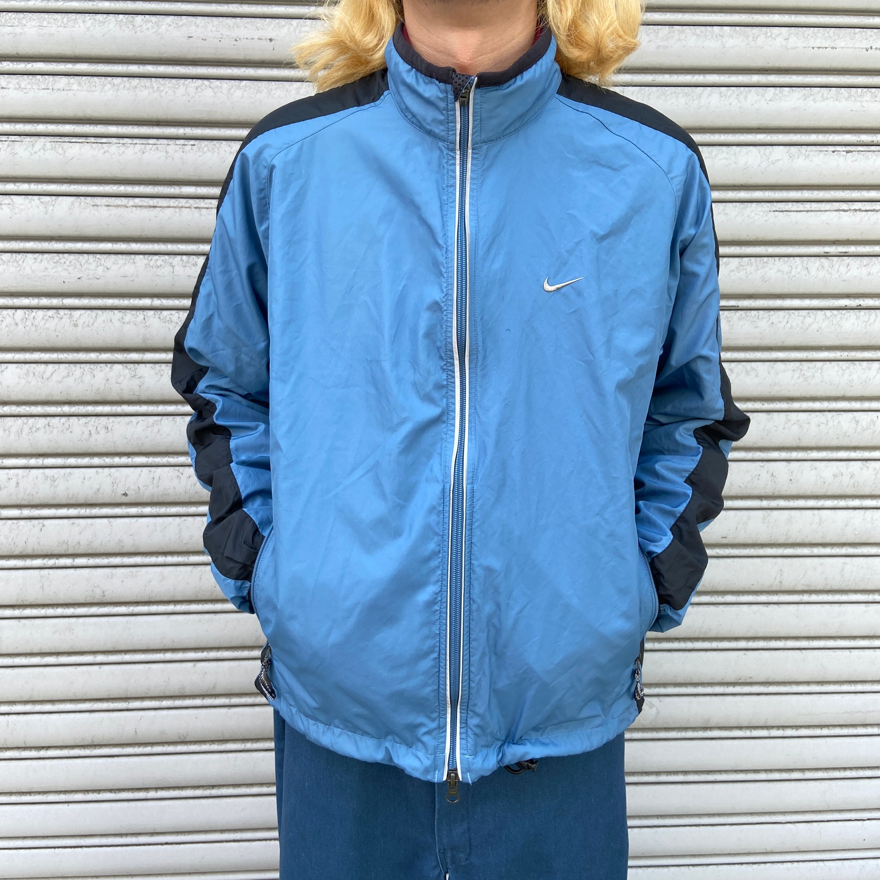 00s NIKE ナイロントラックジャケット スウォッシュロゴ ブルー系 M  