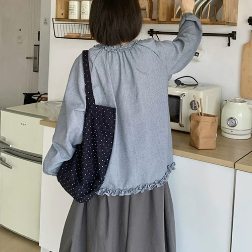 縁フリルハーフボタントップス ・12522