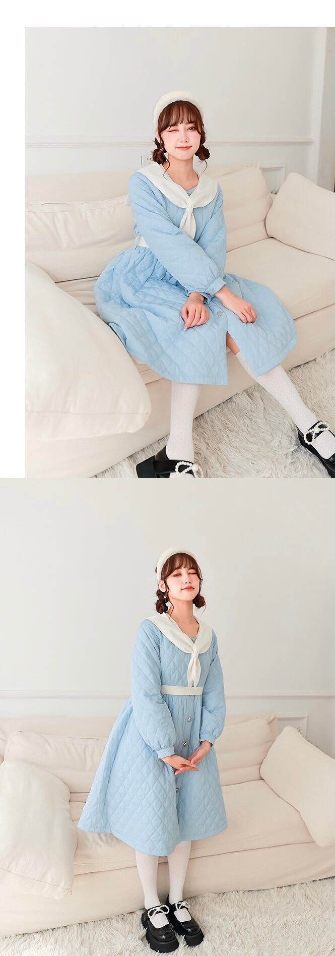 水色 ワンピース コート 襟 リボン アウター | LOVEYsmileSHOP