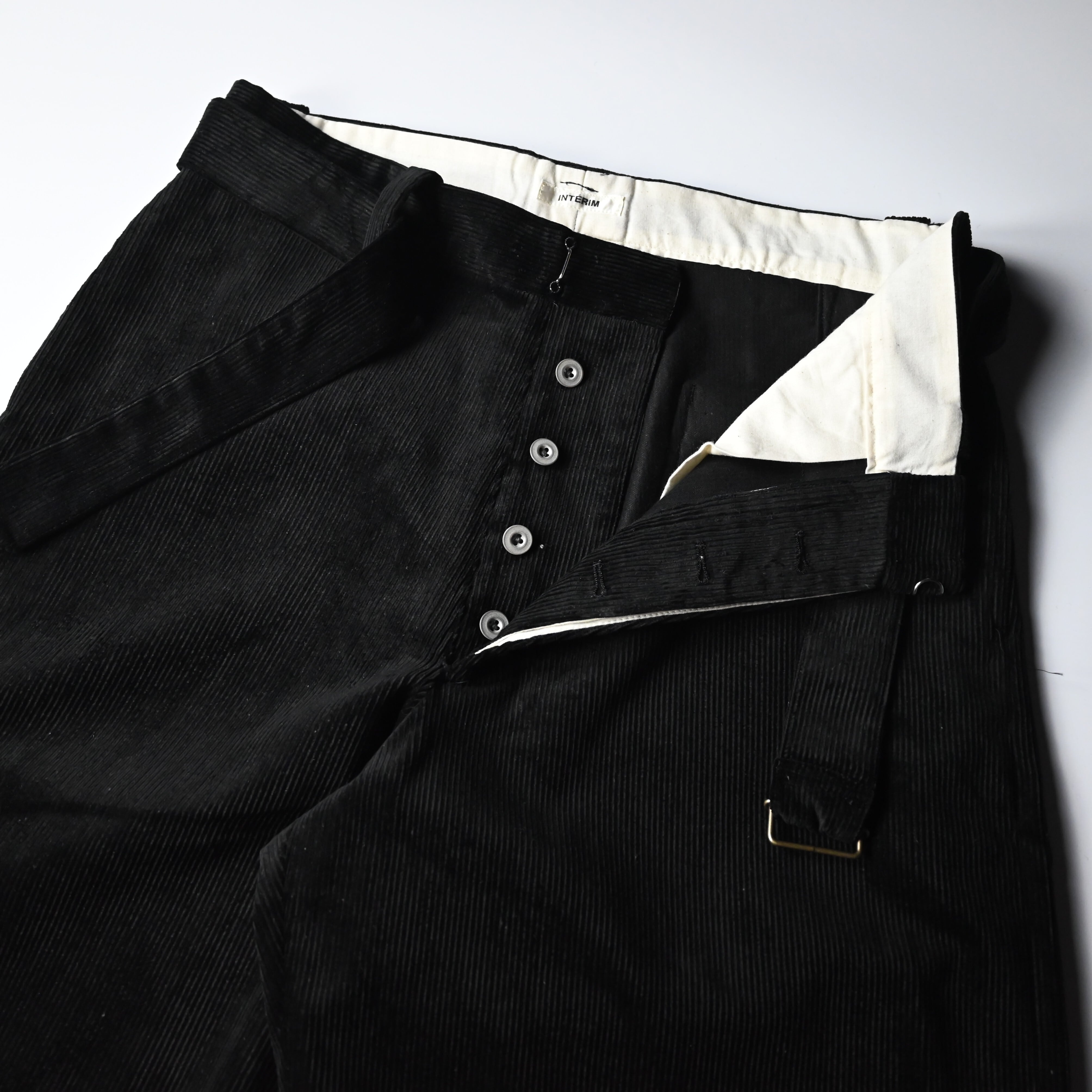 INTERIM / 9W LINEN COTTON CORDUROY BELTED MIL BAGGY TROUSER | GANKO