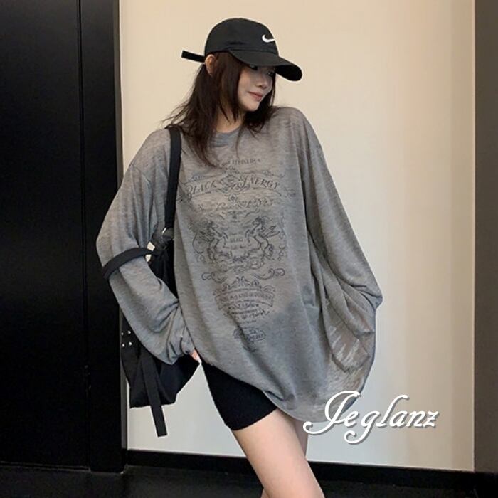 2色 シースルー ユニコーン 長袖 Tシャツ ロンT ユニセックス ♪(MD330)γα