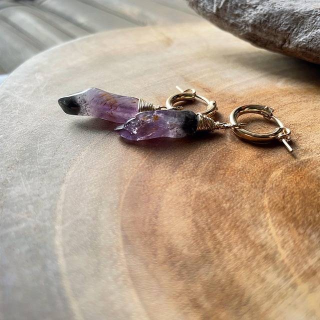 Cacoxenite in Amethyst＊Hoop/14K gf