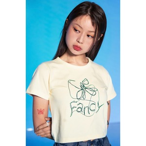 [NASTY FANCY CLUB] FLOWER LINE CROP TEE (IVORY) 正規品 韓国ブランド 韓国ファッション 韓国通販 韓国代行 Tシャツ