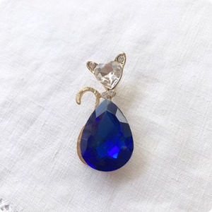 フランスヴィンテージ チャーム | 猫 ブルーガラス クリスタル |1900年代後半