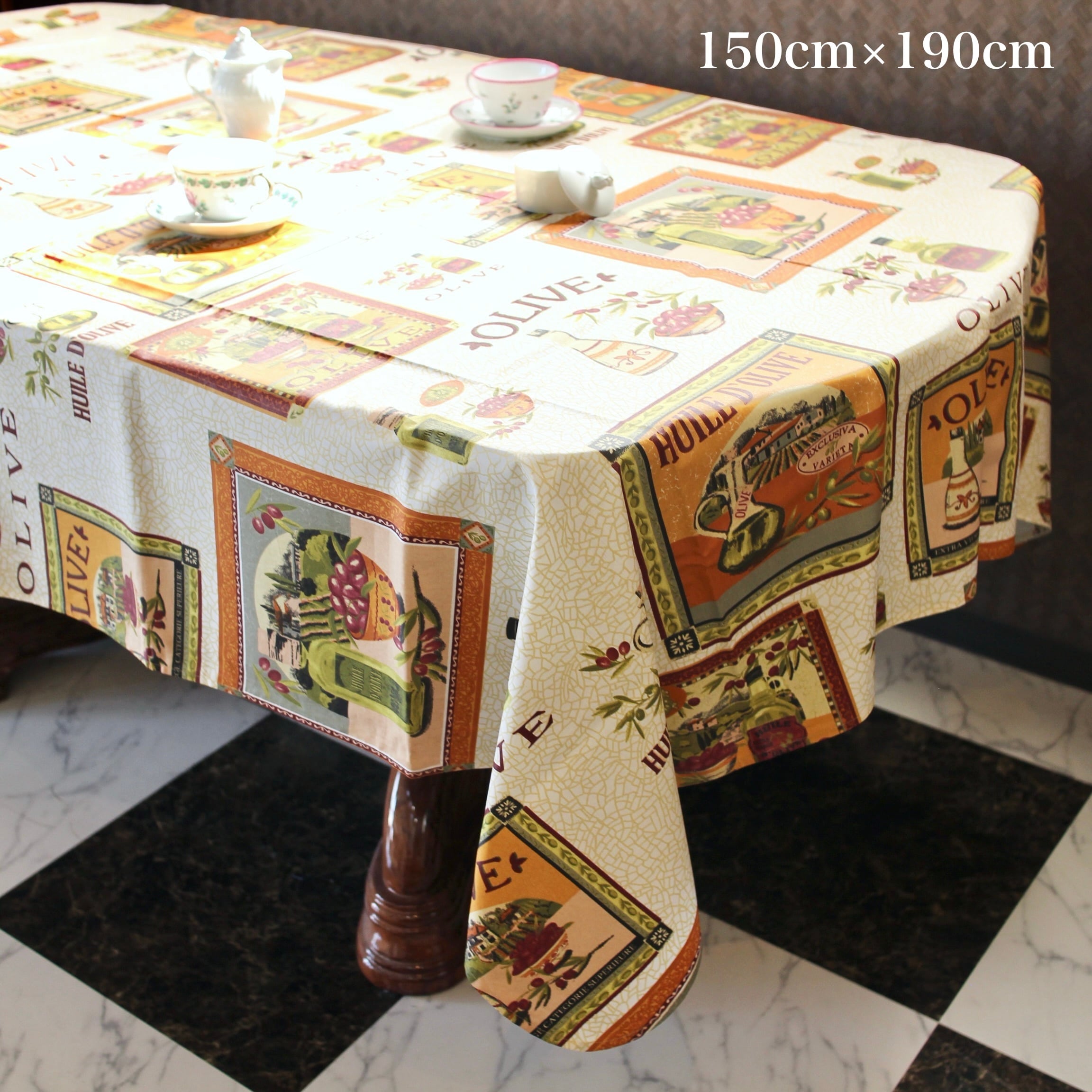 フランス製 Beauvilleコットンテーブルクロス 約150cm×150cm フランス製生地テーブルクロス 150cm×190cm 撥水加工 日本縫製