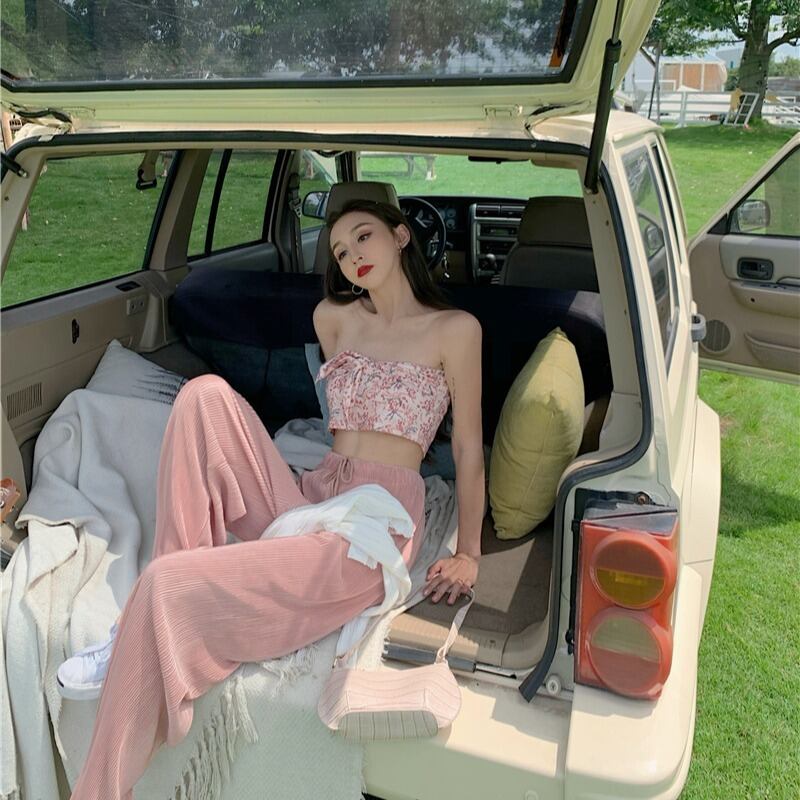 慎重なマシンツーピースファッションプリントチューブトップ+ニットホワイトカーディガン2020新しい夏のスーツの女性 ブラックストロベリース54396697329