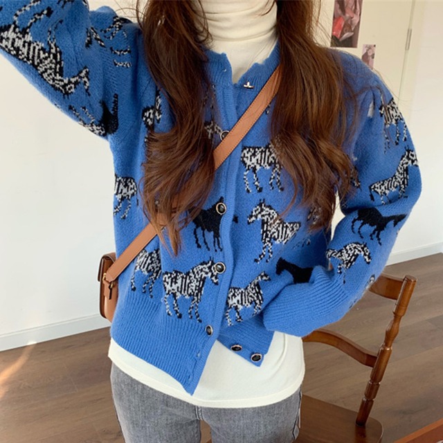 Round neck zebra cardigan　3colors　RW0134