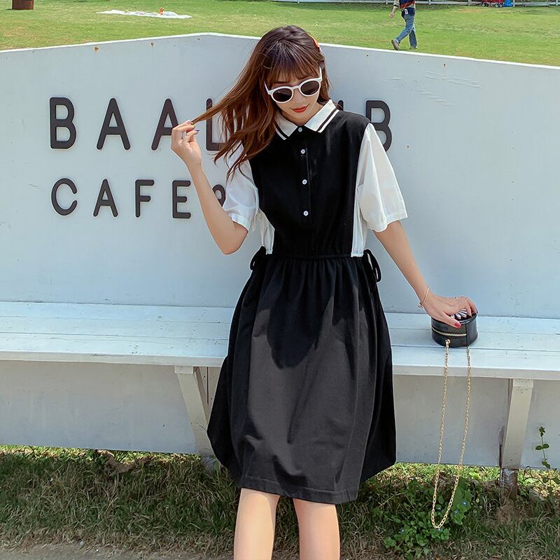 【新作】【送料無料】 マタニティウェア2020夏の新しいステッチフェイクツーピースポロカラードレスミドル丈マタニティドレス-アリババ サマー 夏物 expec250023857934