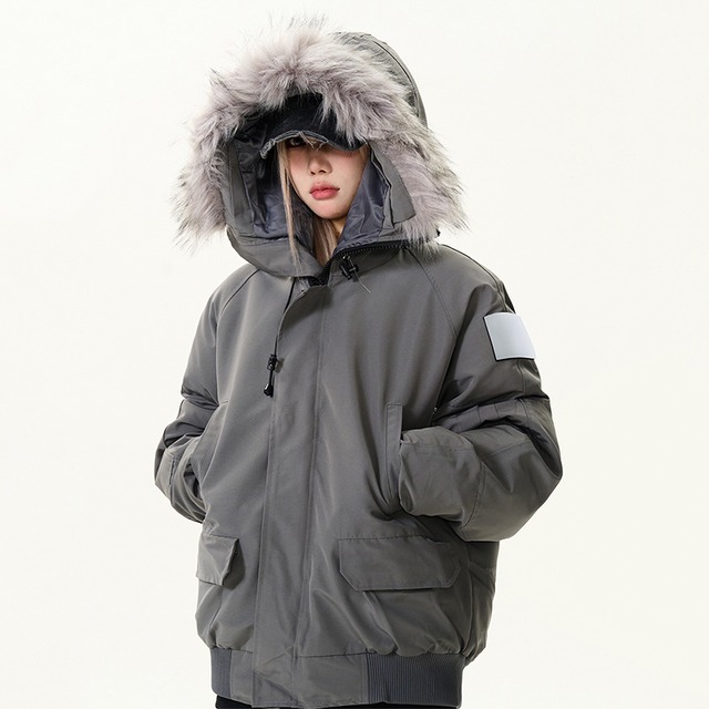 MaxDstr男女兼用取り外し可能なファー付き中綿ジャケット