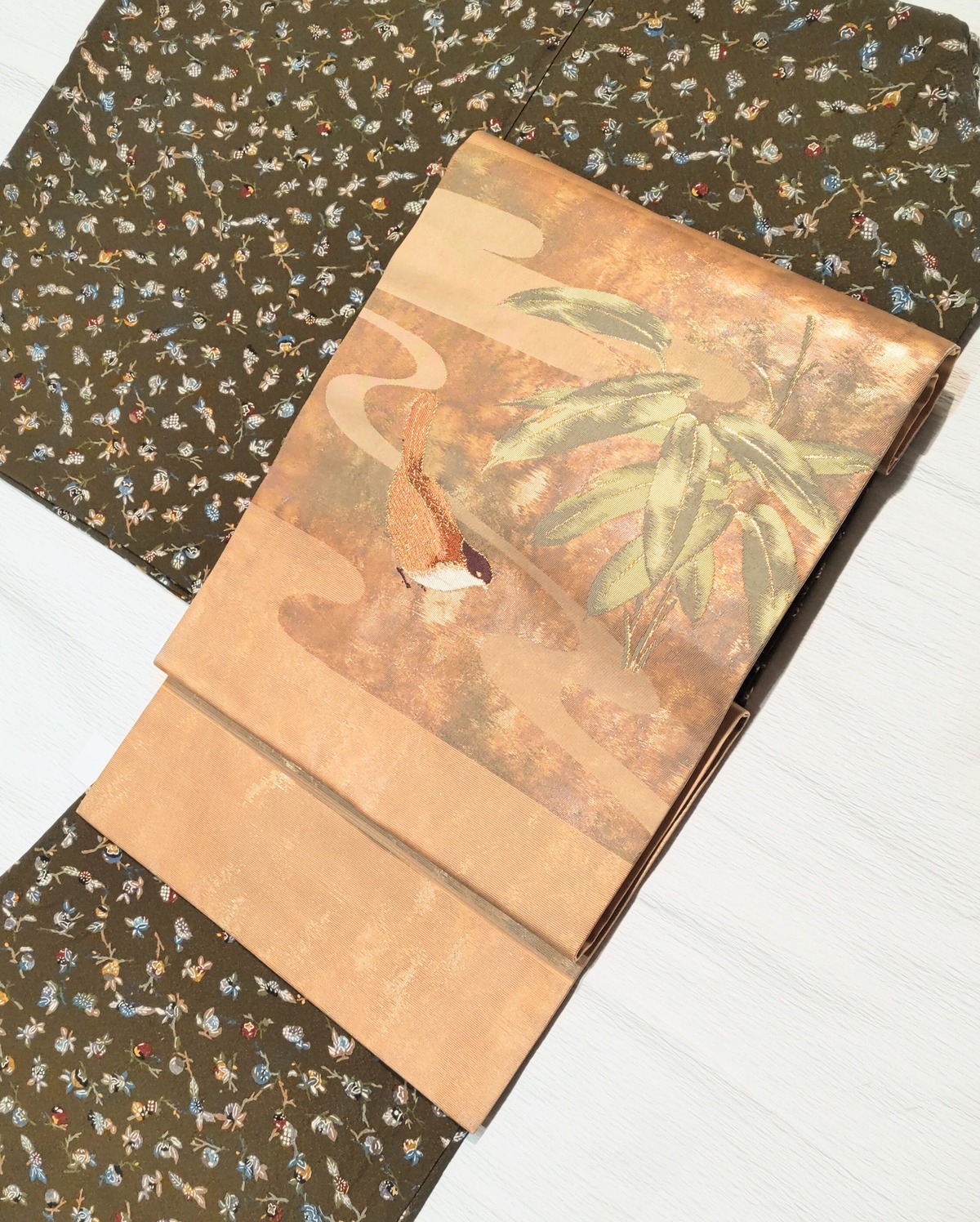 竹に雀柄の名古屋帯 | リサイクル着物 菅野 