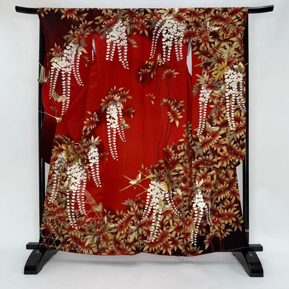 振袖 中古 赤 正絹 古典 裄68cm 身丈162.3cm 美品 L サイズ 成人式 4453