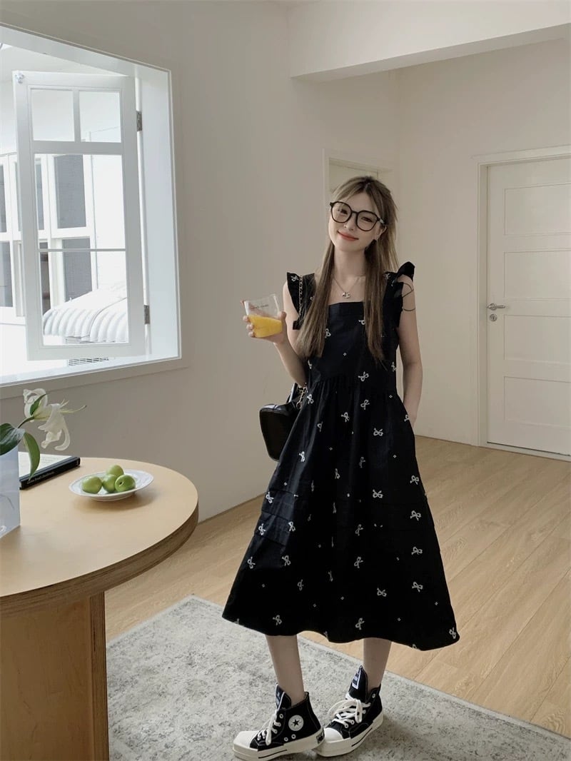 ノースリーブ リボン柄ワンピース G104CON0080 | liberal style