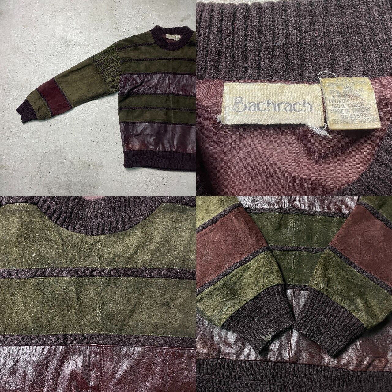 90年代 Bachrach ニットセーター レザー 切り替えデザイン 3D メンズXL