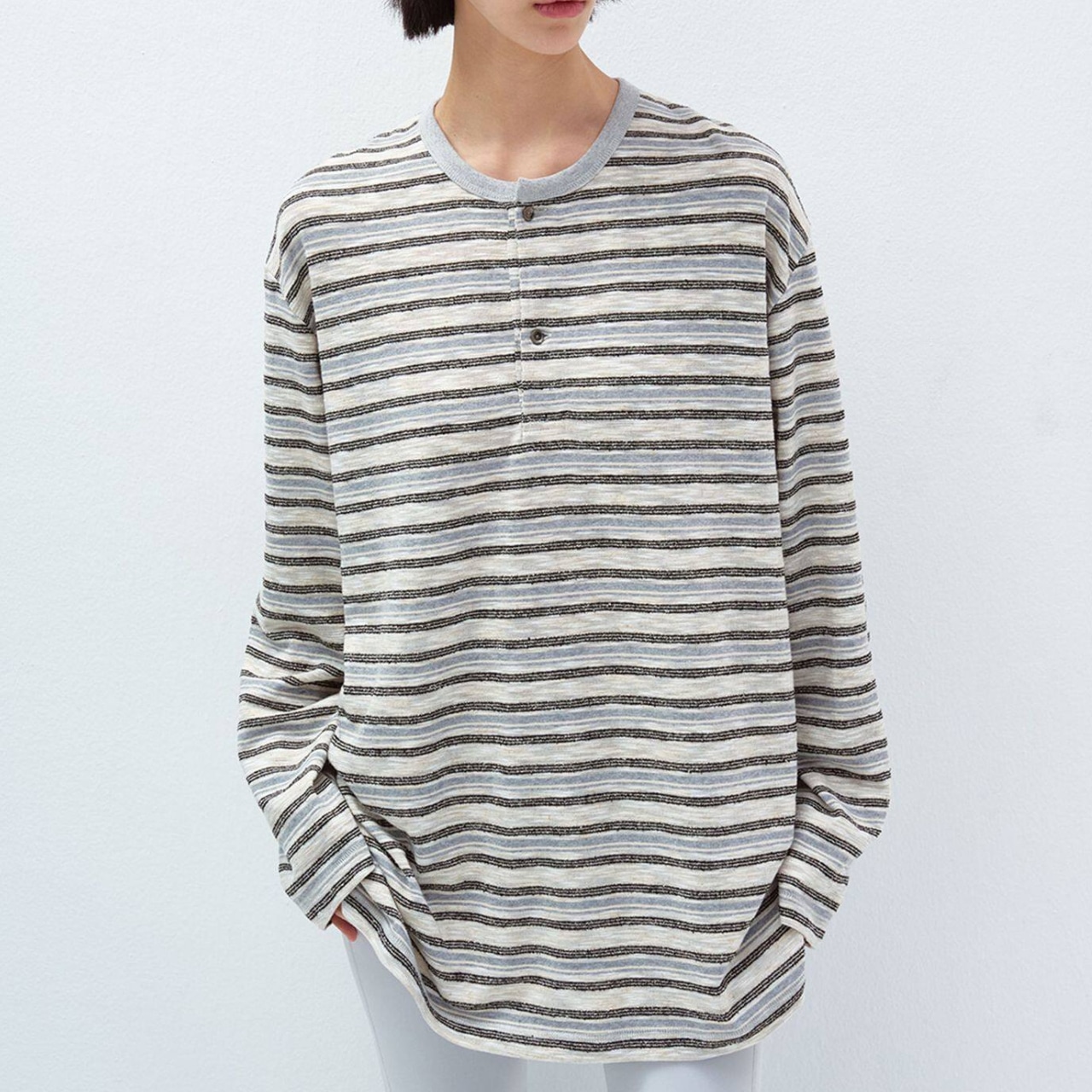 Border oversized t-shirts 【4color】 T4356