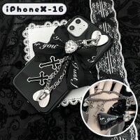 iPhone全機種対応】地雷系 スマホケース 黒 十字架 リボン ビジュー