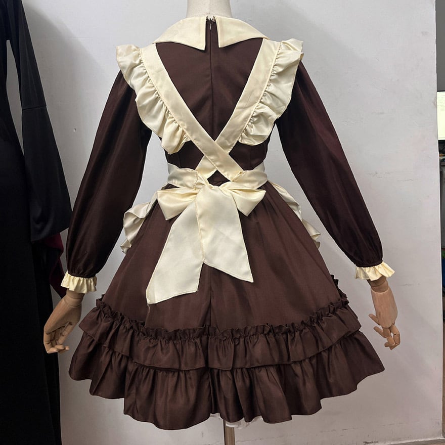 甘ロリ コスチューム メイドカフェ 4点セット チョコカラー｜WithU