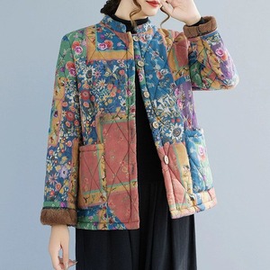 MULTICOLOR FLOWER PRINT SHERPA LINING QUILTING JACKET 1color M-14928