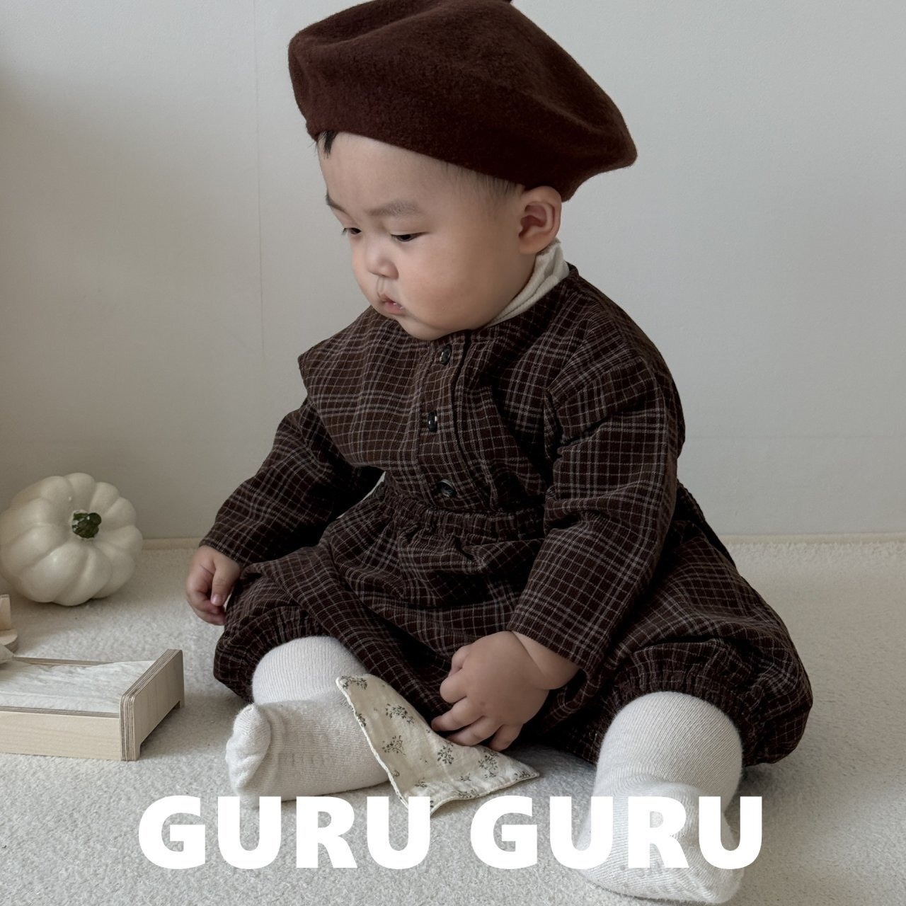 【guruguru】コーデュロイチェックロンパ アイボリー 70~90cm 241203 - 12
