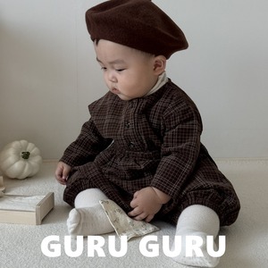 【guruguru】コーデュロイチェックロンパ アイボリー 70~90cm 241203