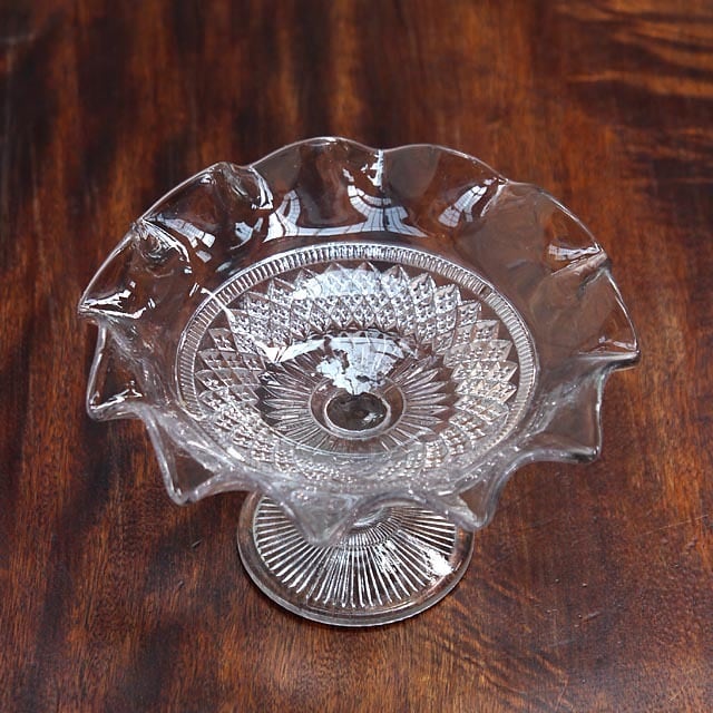 イギリス アンティーク コンポート/プレスガラス/盛皿/デザート/菓子 『送料無料』CA-059