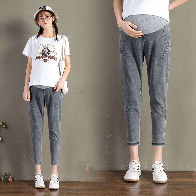 【新作】【送料無料】 Spring Vintage Pregnant Women Belly Jeans Dark Grey Waist Pregnancy Haroun Pants Loose Office Lady Denim Trousers スプリング 春物 ビンテージ 会社 学校 通勤や通学にも AL expec390253203474