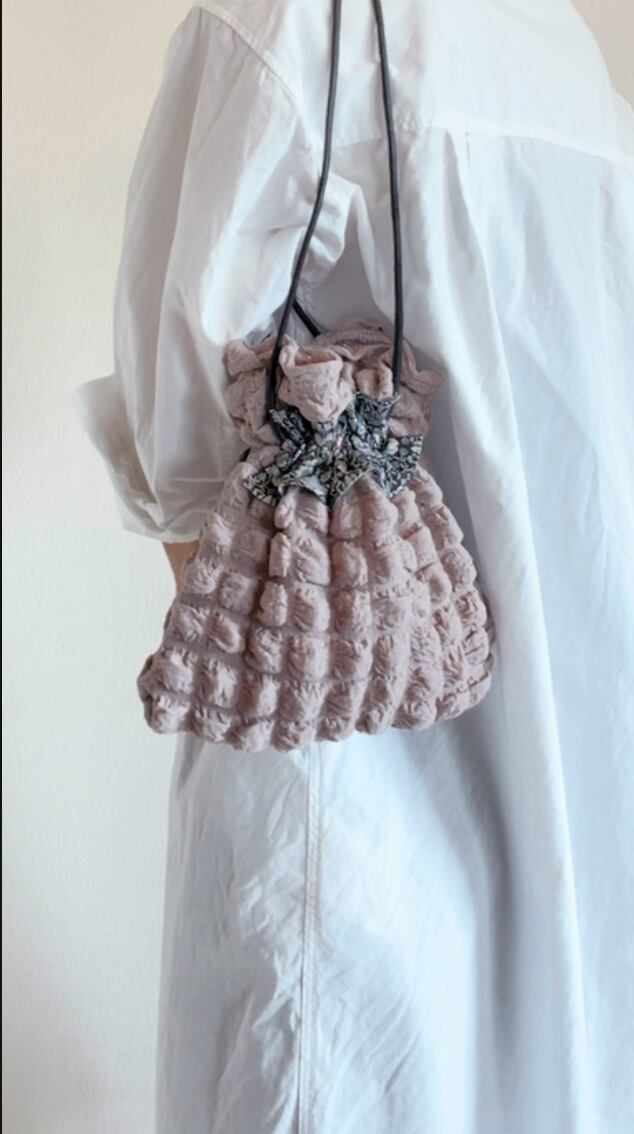 リバティ&ポコポコ生地 肩掛け可能 巾着 バッグ