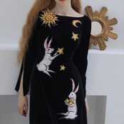 「Xunruo x Elizabeth」:《星月夜の舞踏会》ウサギ刺繍ベルベットドレス 《XU0119》