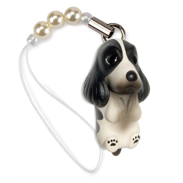 Dog 92 English Cocker Spaniel イングリッシュコッカースパニエル ブラックホワイト ビーズ ストラップ DN-2103