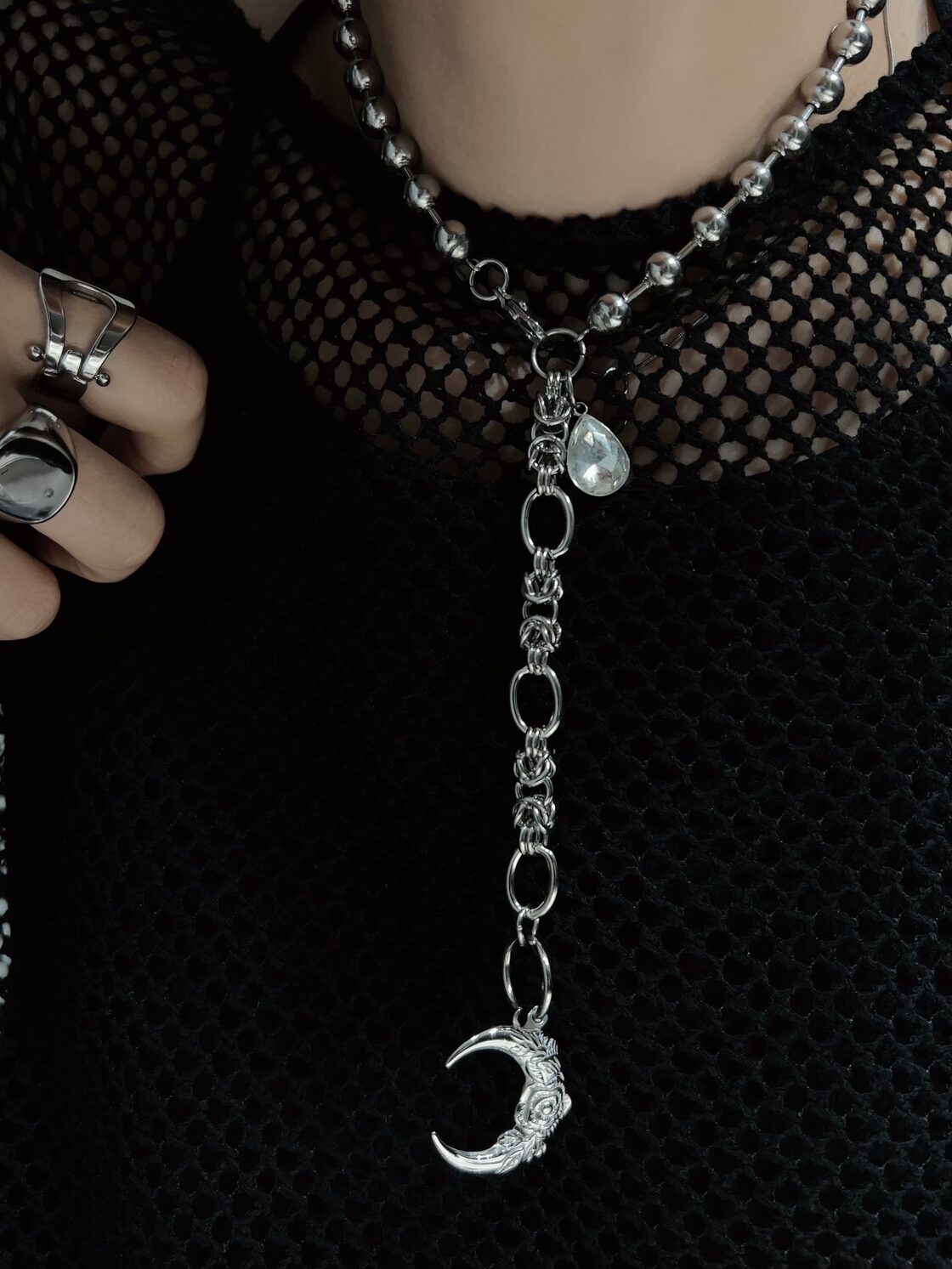 stainless lunache necklace | PAY ID ブラックモアサナイト×パヴェ 