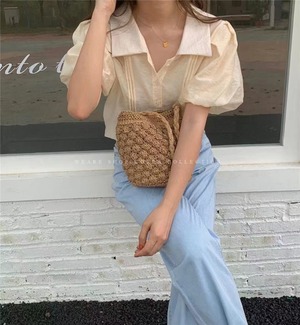 パフスリーブ半袖ブラウス　AJ2205-719