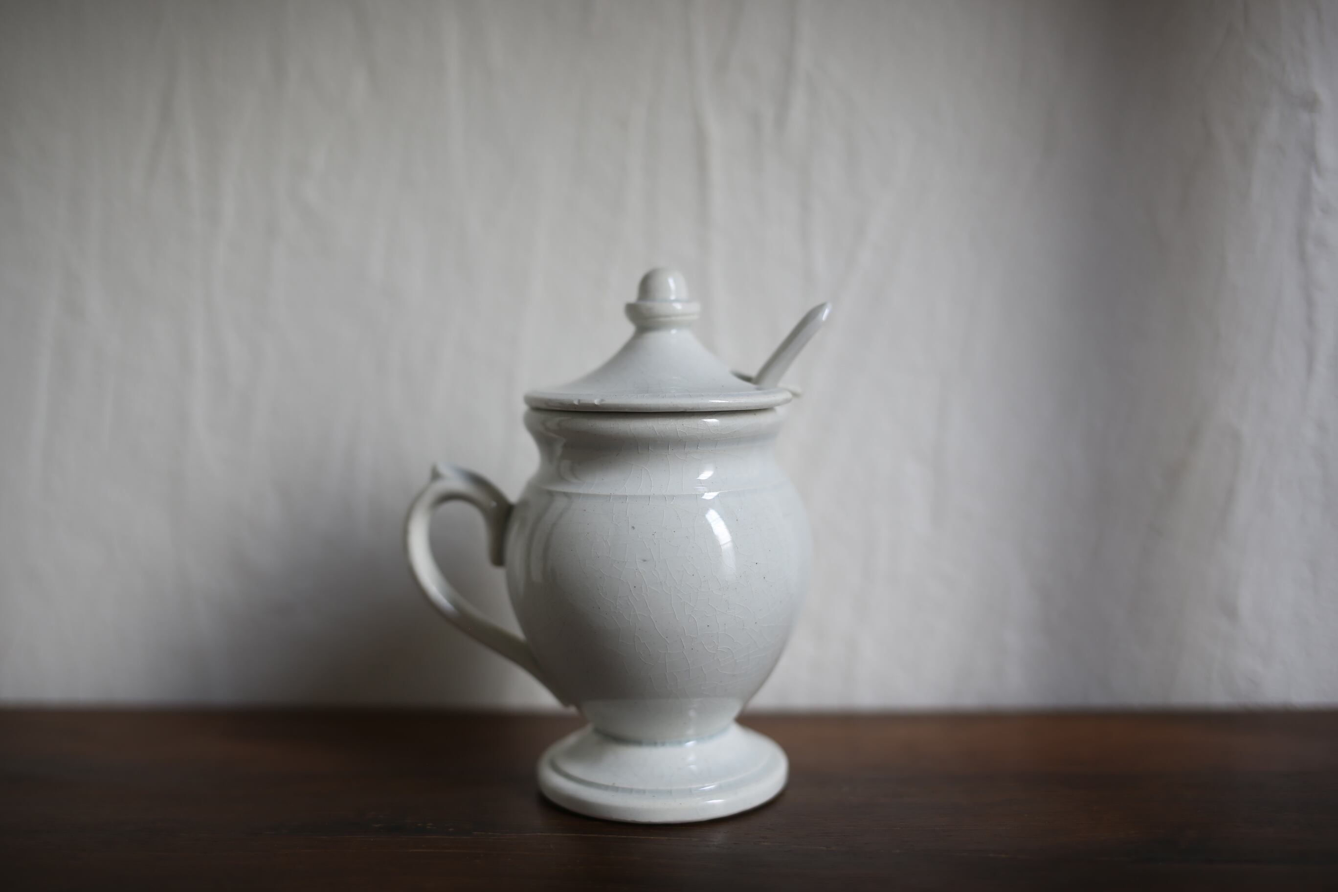 フランス アンティーク ヴィンテージ 白無地 マスタードポット | EMUPARIS