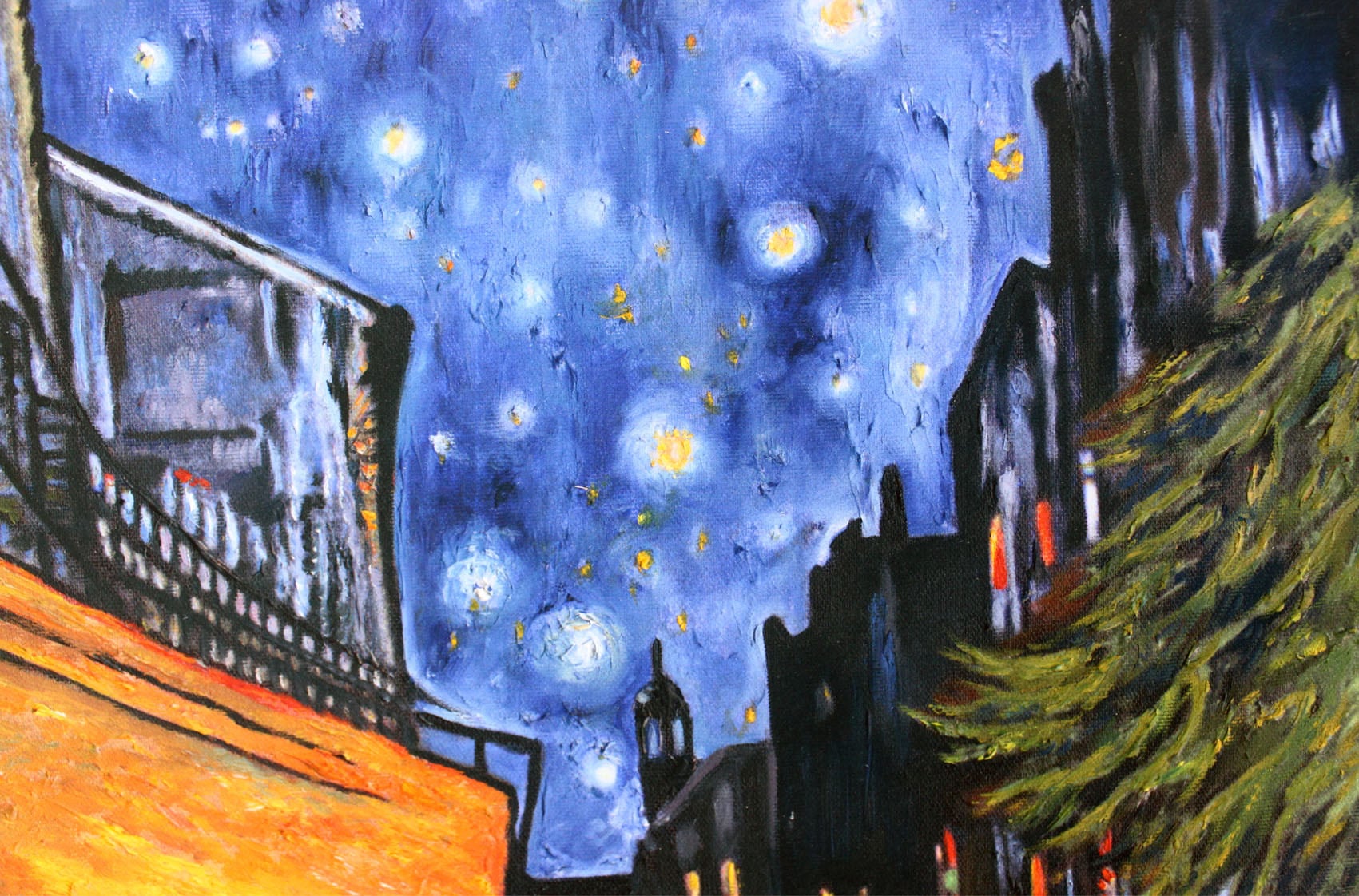 ゴッホ 絵画「夜のカフェテラス」額縁4色選択可能 作品証明書 展示用フック 限定エディション付複製画 ジークレ