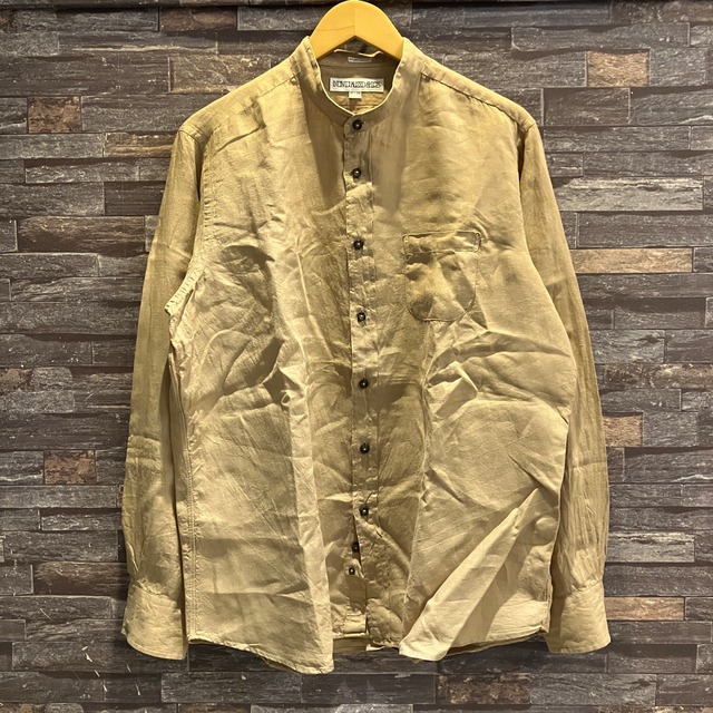 INDIVIDUALIZED SHIRT BAND COLLAR LINEN SHIRT BEIGE