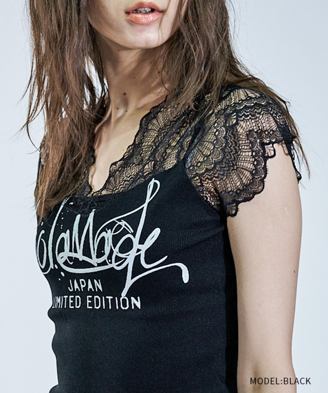 グラフィティロゴレースキャミソール (BLACK)　CQ-46078