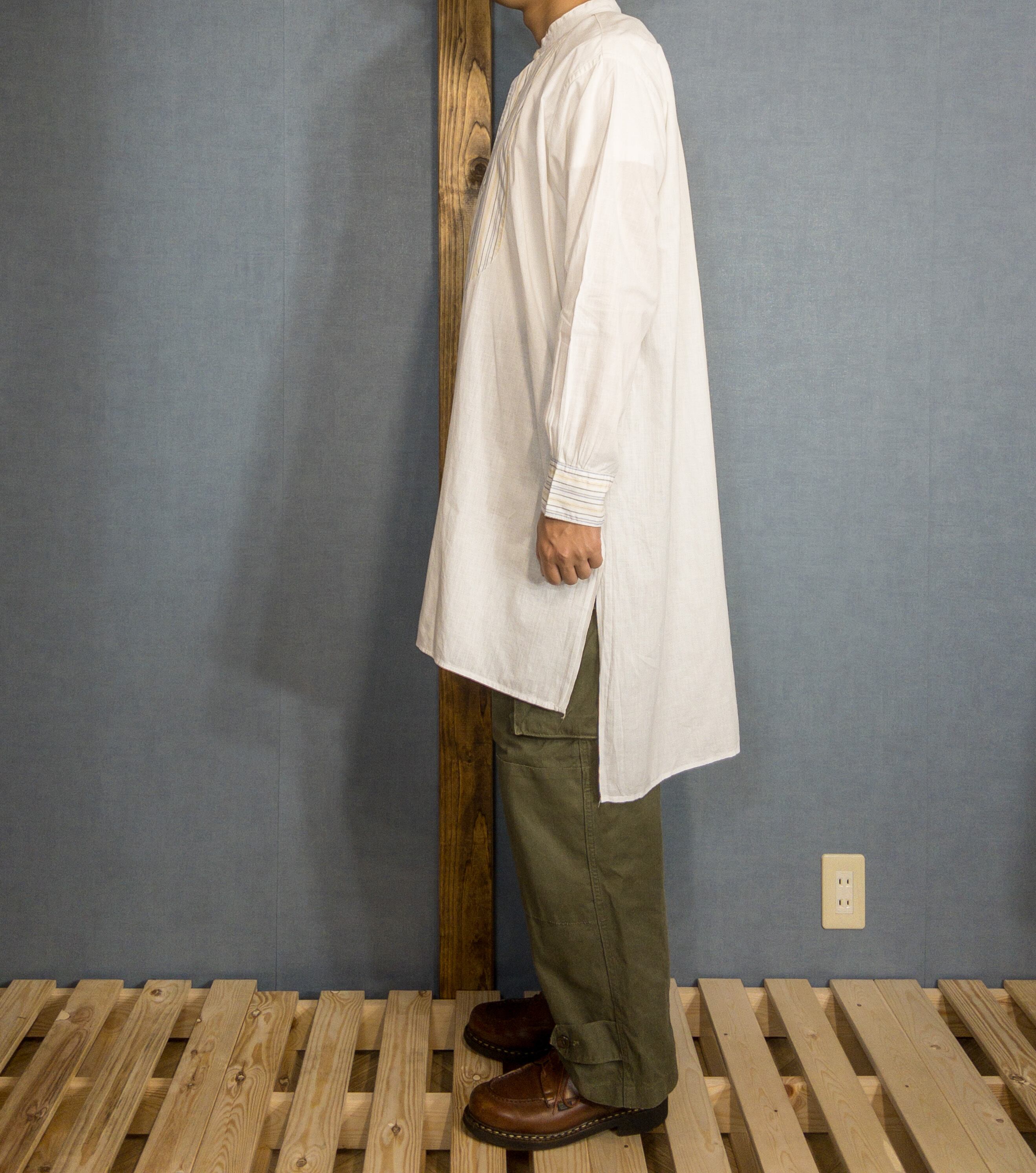 1940-50s】French Work Cotton Grandpa/Pullover Stripe Shirt 2