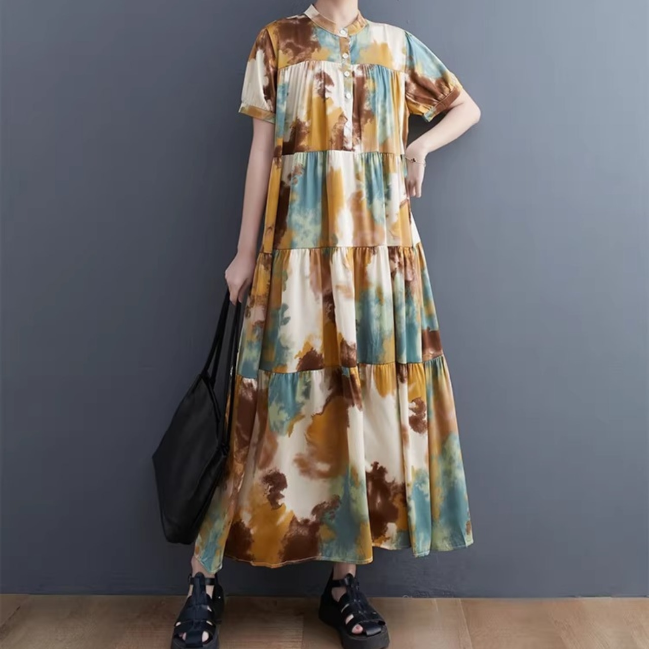 アート柄 ティアード ワンピース 30200