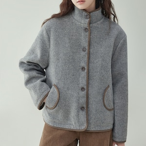 colorblock single breasted stand up collar jacket