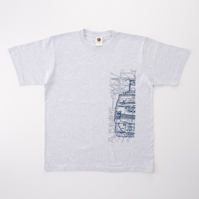 鉄道Tシャツ｜EF66（ Gray × Navy） ライトグレー × ネイビー　鉄道グッズ　Japanese electric locomotive T-shirt