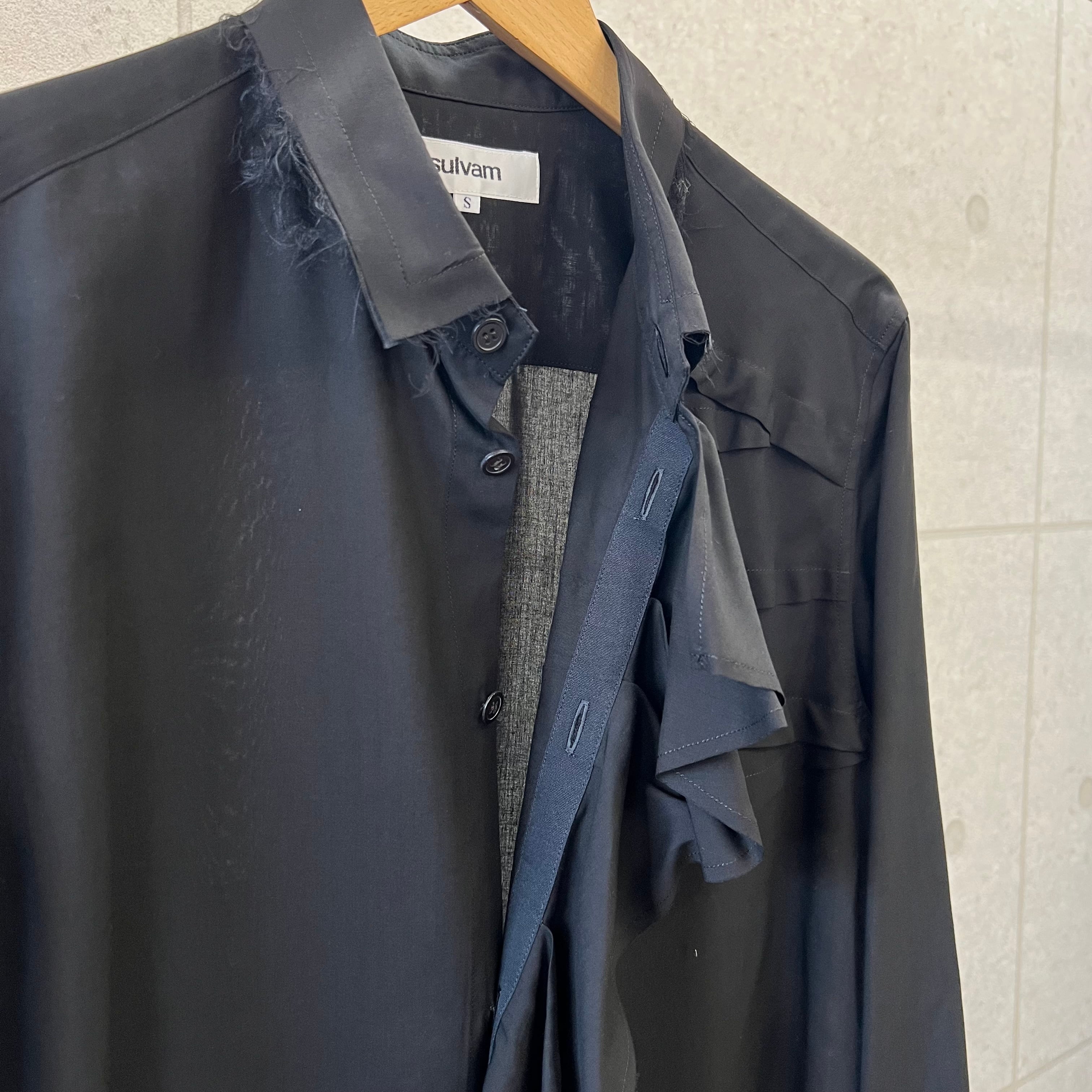 sulvam – 左前タックレーヨンシャツ (BLACK) | Savvy（大分市セレクト