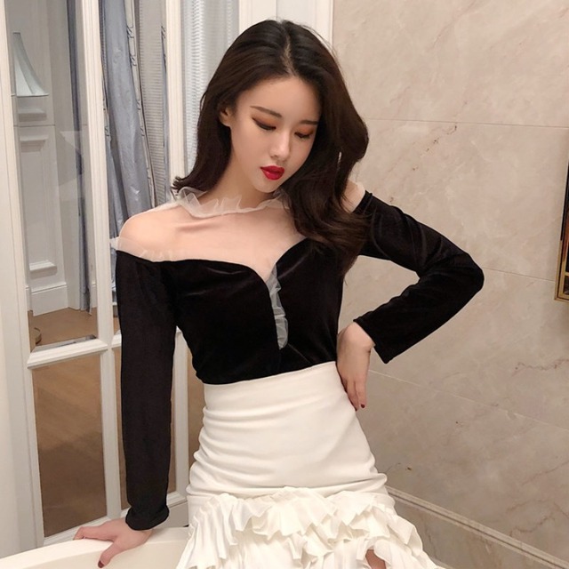 スプリングスタンダードレースベルベットシャツ トップス レディース レトロ 春物 ステッチ YY-ファッション58691928732