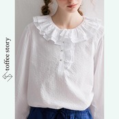 【2color】フリルカラーが可愛い♡純綿ブラウス P0072