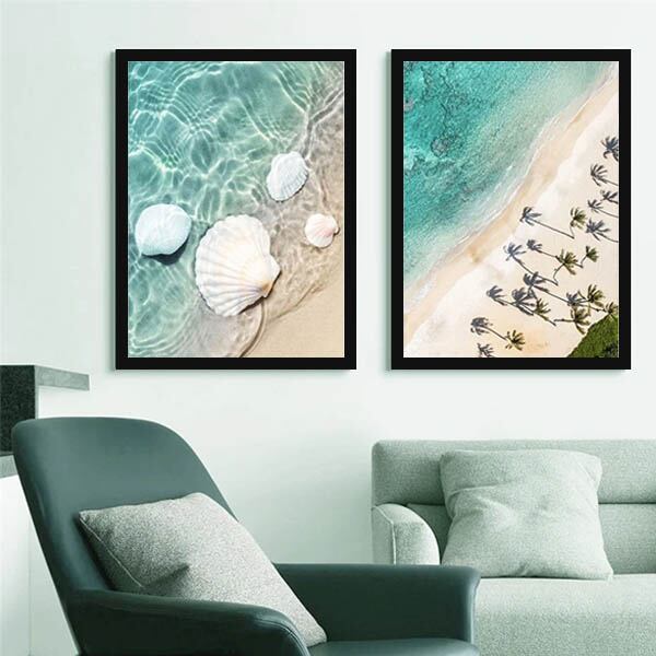 単品 33×43cm アートパネル 枠付きフレーム絵画 西海岸 夏 イルカ
