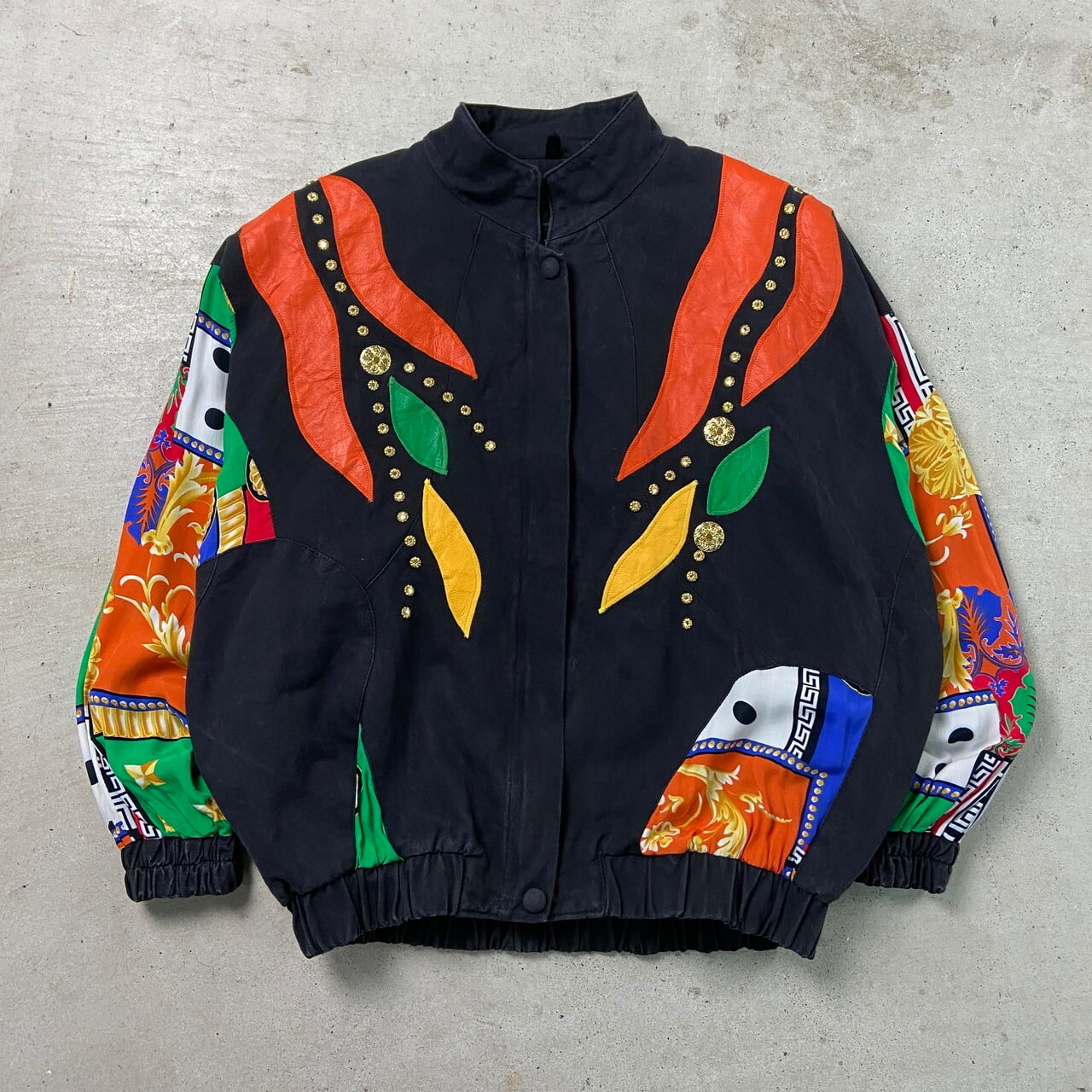 古着 Vintage クレイジーパターン 切替レザージャケット ブルゾン L 