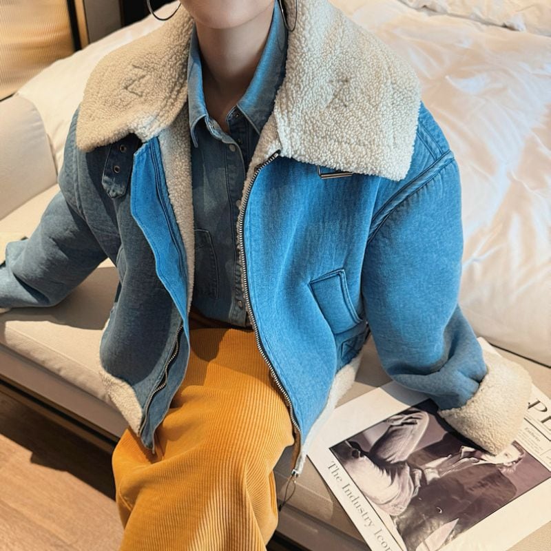 Shearling-lined denim jacket 00569