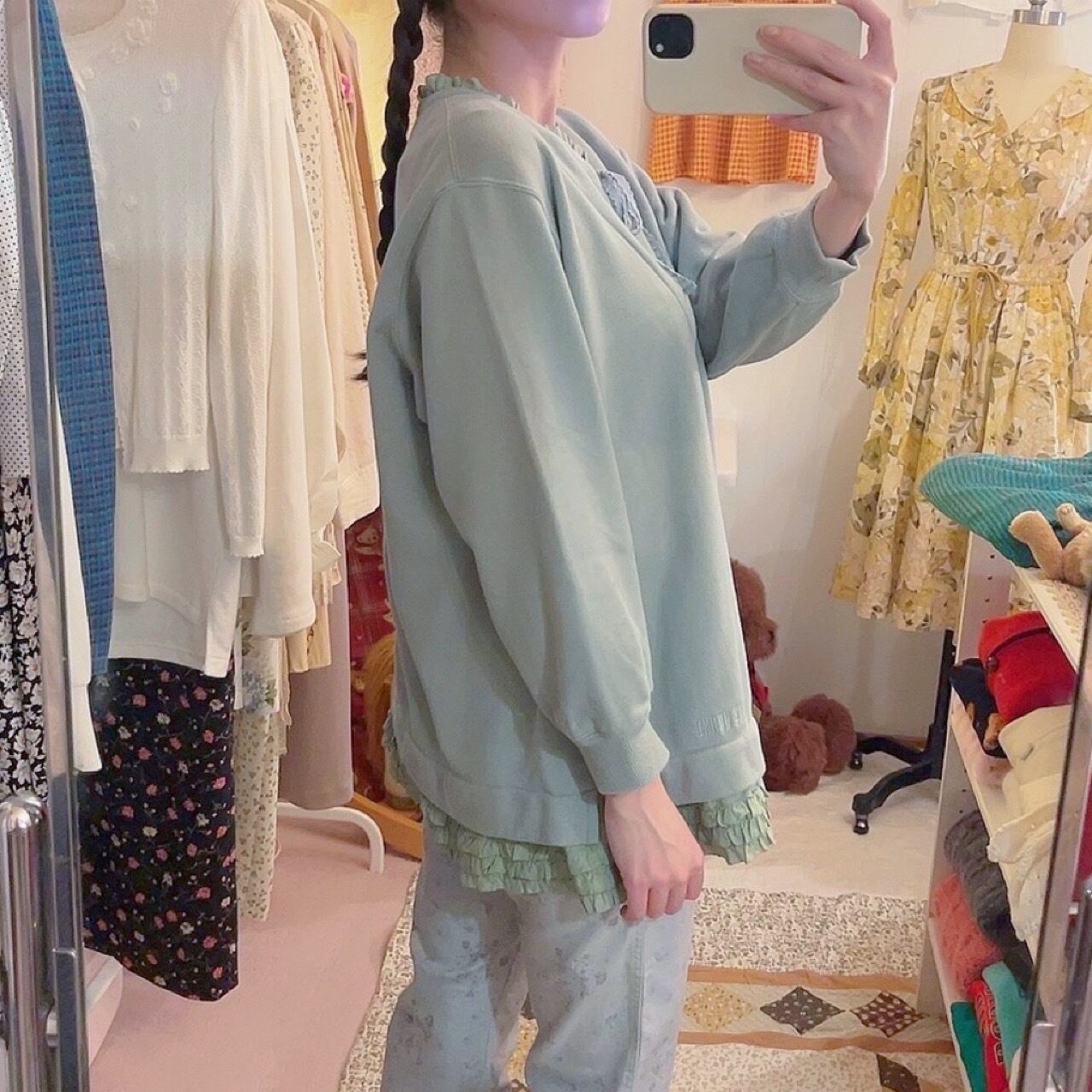 lace ribbon layered sweat