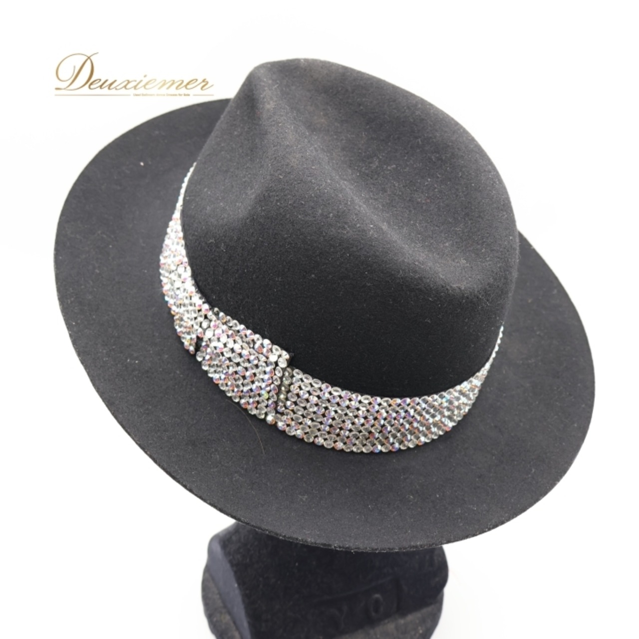 ダンス 衣装 帽子 ハット ブラック系 タカダンス TAKA DANCE 黒 ラインストーン ラテン ジャズ デモ パーティー メンズ ぼうし リボン 小物 ダンス小物 イベント ステージ 競技 キラキラ 社交ダンス シルバー系