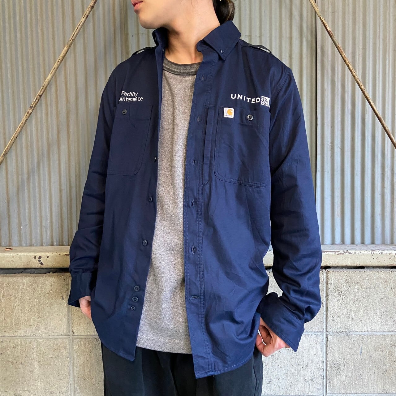 Carhartt カーハート 企業ロゴ刺繍 長袖 ワークシャツ メンズM相当