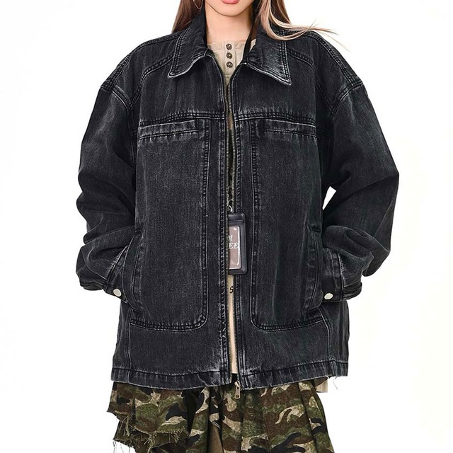 ジップアップワークストリートデニムジャケット 2col   R01539