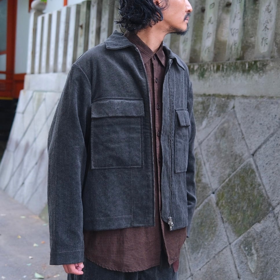 EVAN KINORI(エヴァン キノリ) /Zip Jacket Carbon Dyed Corduroy-Charcoal-