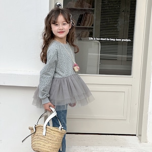 秋花柄チュール裾トレーナー